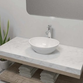 vidaXL Νιπτήρας Οβάλ Λευκός Κεραμικός με Αναμεικτική Μπαταρία
