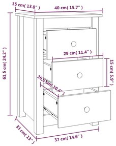 Κομοδίνα 2 τεμ. Λευκό 40 x 35 x 61,5 εκ. από Μασίφ Ξύλο Πεύκου - Λευκό