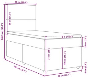 Κρεβάτι Boxspring με Στρώμα Κρεμ 90x200 εκ.Υφασμάτινο - Κρεμ