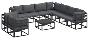 vidaXL Σετ Καναπέ Κήπου με μαξιλάρι 10 pcs Μαύρο Αλουμίνιο