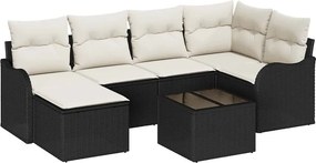 vidaXL Σετ Καναπέ Κήπου με μαξιλάρι 7 pcs Μαύρο Πολυ ράταν