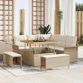 vidaXL Σετ Καναπέ Κήπου Ρυθμιζόμενο ύψος 8 pcs Μπεζ συνθετικό ρατάν
