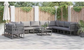 vidaXL Σετ Καναπέ Κήπου με μαξιλάρι 11 pcs Μαύρο Αλουμίνιο