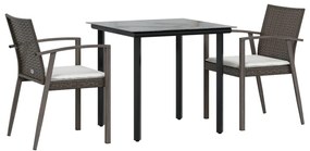 vidaXL Σετ Τραπεζαρίας Κήπου 3 τεμ. Συνθ. Ρατάν / Ατσάλι με Μαξιλάρια