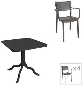 Τραπεζαρία Groovy-Frontline σετ 5τεμ PP ανθρακί 80x80x74,5εκ. 80x80x74.5 εκ.