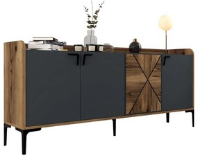 Μπουφές HM9433.01 180x35x78cm Walnut-Anthracite Μελαμίνη,Μέταλλο