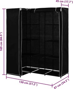 vidaXL Γωνιακή Ντουλάπα Μαύρη 130 x 87 x 169 εκ.