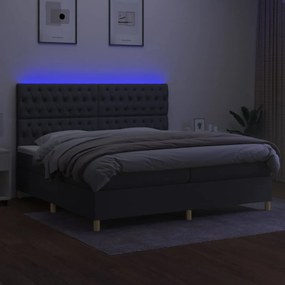 vidaXL Κρεβάτι Boxspring με Στρώμα &amp; LED Σκ.Γκρι 200x200εκ. Υφασμάτινο