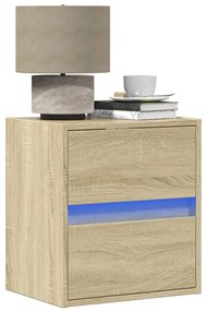 vidaXL Κομοδίνο Επιτοίχιο με Φώτα LED Sonoma Δρυς