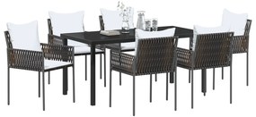vidaXL Σετ Δείπνου Κήπου 7 τμχ με Μαξιλάρια Καφέ Πολυ Ρατάν