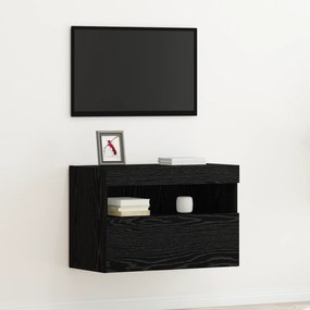 vidaXL Ντουλάπα Τοίχου για TV με Φωτιστικά LED Μαύρη Δρυς 60x30x40 εκ.