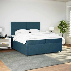 vidaXL Κρεβάτι Boxspring με Στρώμα Μπλε 200x200 εκ. Βελούδινο