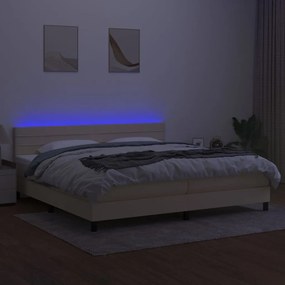 vidaXL Κρεβάτι Boxspring με Στρώμα &amp; LED Κρεμ 200x200 εκ. Υφασμάτινο