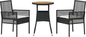 vidaXL Σέτ φαγητού για κήπο 3 pcs Μαύρο συνθετικό ρατάν