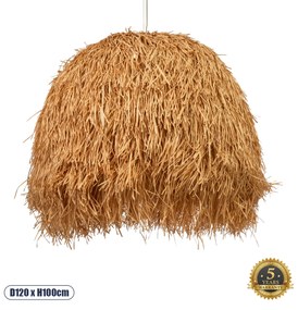 02156 GloboStar® GUADELOUPE 02156 Boho Κρεμαστό Φωτιστικό Καμπάνα Μονόφωτο 1 x E27 IP20 Μπεζ Ράφια - Μ120 x Π120 x Υ100cm