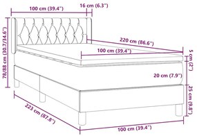 Box Spring κρεβάτι με στρώμα ανοιχτό γκρι 100x220 εκ. Βελούδινο - Γκρι