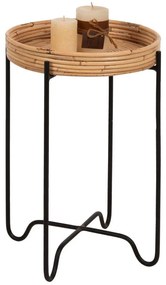 Τραπεζάκι Βοηθητικό Fly HM7905 Φ32x48cm Με Μεταλλική Βάση Rattan Natural-Black Rattan, Metal