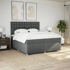 Κρεβάτι Boxspring με Στρώμα Σκούρο Γκρι 200x200 εκ. Υφασμάτινο - Γκρι