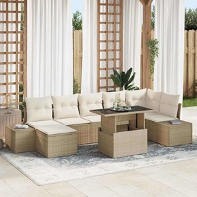 vidaXL Σετ Καναπέ Κήπου με αποθήκευση 8 pcs Μπεζ Πολυ ράταν