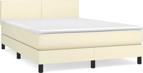 vidaXL Κρεβάτι Boxspring με Στρώμα Κρεμ 140x200εκ. από Συνθετικό Δέρμα