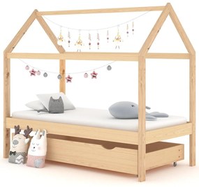 Πλαίσιο Κρεβατιού Παιδικό Τύπου Montessori με Συρτάρι 80x160εκ Μασίφ Ξύλο Πεύκου - Καφέ