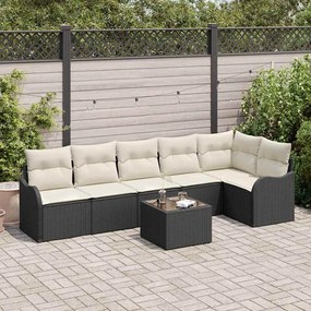 vidaXL Σετ Καναπέ Κήπου με μαξιλάρι 7 pcs Μαύρο Πολυ ράταν