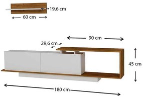 Έπιπλο τηλεόρασης Novara Megapap από μελαμίνη χρώμα λευκό - καρυδί 180x29,6x45εκ.