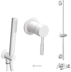 La Torre NEW TECH Μίκτης εντοιχισμού 1 εξόδου &amp; Επίτοιχη παροχή νερού με τηλέφωνο &amp; σπιράλ PVC 1,5 &amp; βέργα ντους 70εκ White Matt