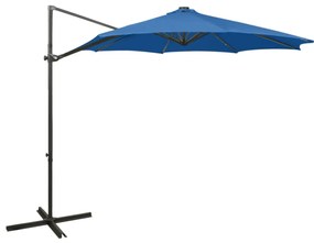 vidaXL Ομπρέλα Κρεμαστή Κήπου με Ιστό και LED Μπλε 300 εκ.