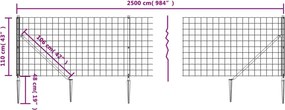 vidaXL Συρματόπλεγμα Περίφραξης Ανθρακί 1,1 x 25 μ. με Καρφωτές Βάσεις