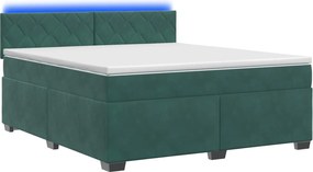 vidaXL Κρεβάτι Box Spring με Στρώμα και LED Σκούρο Πράσινο Βελούδο