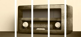 Ρετρό ραδιόφωνο εικόνας 5 μερών σε σχέδιο σέπια - 100x50