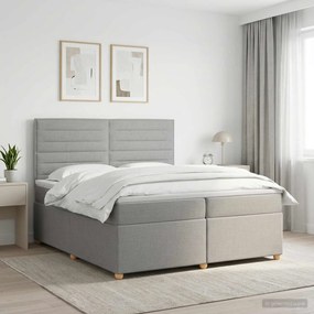 vidaXL Κρεβάτι box spring με στρώμα Ανοιχτό γκρι 200 x 200 cm Ύφασμα