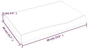 Ράφι Τοίχου 60x40x(2-6) εκ. από Ακατέργαστο Μασίφ Ξύλο Δρυός - Καφέ