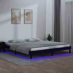vidaXL Πλαίσιο Κρεβατιού με LED Μαύρο 160 x 200 εκ. από Μασίφ Ξύλο