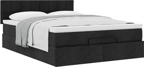 vidaXL Οθωμανικό κρεβάτι με στρώμα Μαύρο 140x190cm Ύφασμα