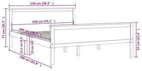 vidaXL Πλαίσιο Κρεβατιού 140 x 200 εκ. από Μασίφ Ξύλο Πεύκου