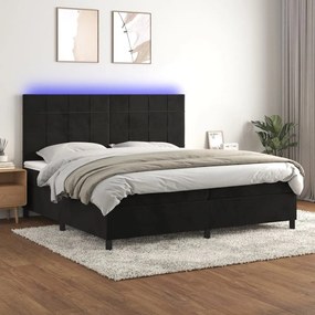 Κρεβάτι Boxspring με Στρώμα &amp; LED Μαύρο 200x200 εκ. Βελούδινο - Μαύρο