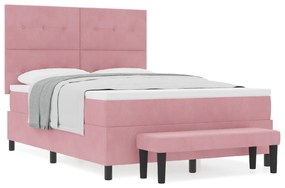 vidaXL Κρεβάτι με Βάση με Στρώμα & Πάγκο Ροζ 160x200 εκ. Βελούδο