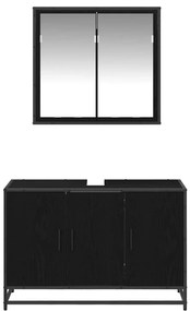 vidaXL Σετ Επίπλων Μπάνιου με ράφι 2 pcs Μαύρη Οξυά Επεξεργασμένο ξύλο