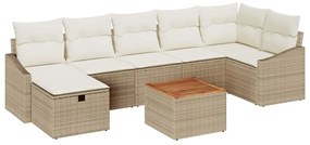 vidaXL Σετ Καναπέ Κήπου με μαξιλάρι 8 pcs Μπεζ Πολυ ράταν