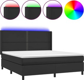 vidaXL Κρεβάτι Boxspring με Στρώμα &amp; LED Μαύρο 180x200 εκ. Συνθ. Δέρμα