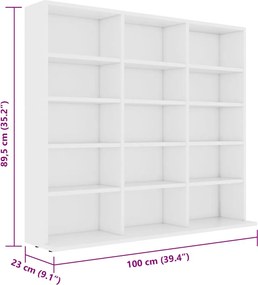 vidaXL Έπιπλο για CD Λευκό 100 x 23 x 89,5 εκ. από Επεξ. Ξύλο