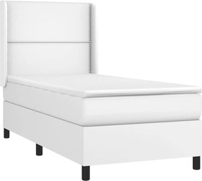 vidaXL Κρεβάτι Boxspring με Στρώμα Λευκό 100x200εκ.από Συνθετικό Δέρμα