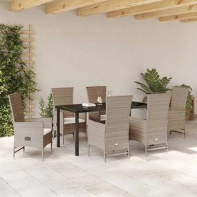 vidaXL Σέτ φαγητού για κήπο με μαξιλάρι 7 pcs Μπεζ συνθετικό ρατάν