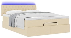 vidaXL Οθωμανικό κρεβάτι με στρώμα & LEDs Cream 140x200 cm Ύφασμα