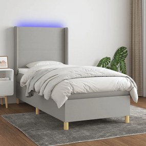 Κρεβάτι Boxspring με Στρώμα &amp; LED Αν.Γκρι 100x200εκ. Υφασμάτινο - Γκρι