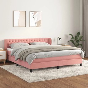 Κρεβάτι Boxspring με Στρώμα Ροζ 180x200 εκ. Βελούδινο - Ροζ