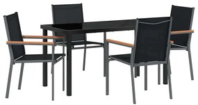 vidaXL Σέτ φαγητού για κήπο 5 pcs Μαύρο Textilene και ατσάλι