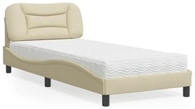 Κρεβάτι με Στρώμα Κρεμ 90x190 εκ.Υφασμάτινο - Κρεμ